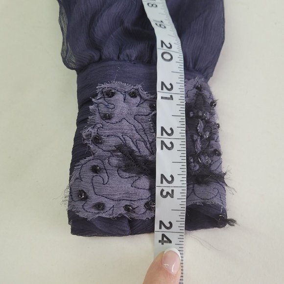 Ebene by Patrick Assuline Shirt Womens S Tossia Silk Embroidered Beaded Blouse - Picture 14 of 15